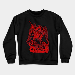 Saint Michael vanquishing the dragon (red neon) Crewneck Sweatshirt